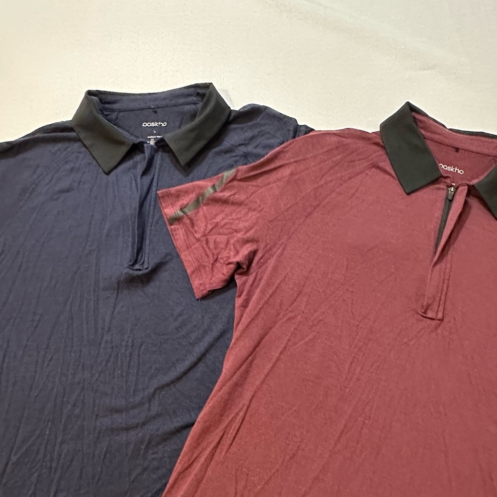 2 Paskho Polo Shirts Mens Large Navy Burgundy Performance Golf Bundle
